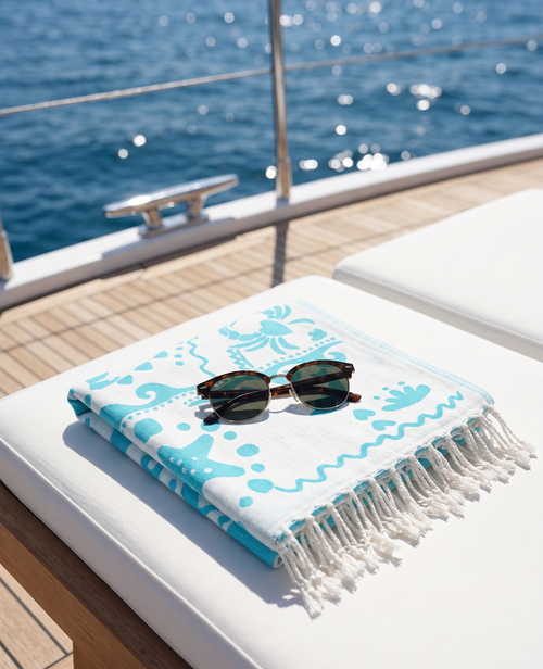 The Aqua Marine Jacquard Peshtemal | Ocean Blue & Ivory