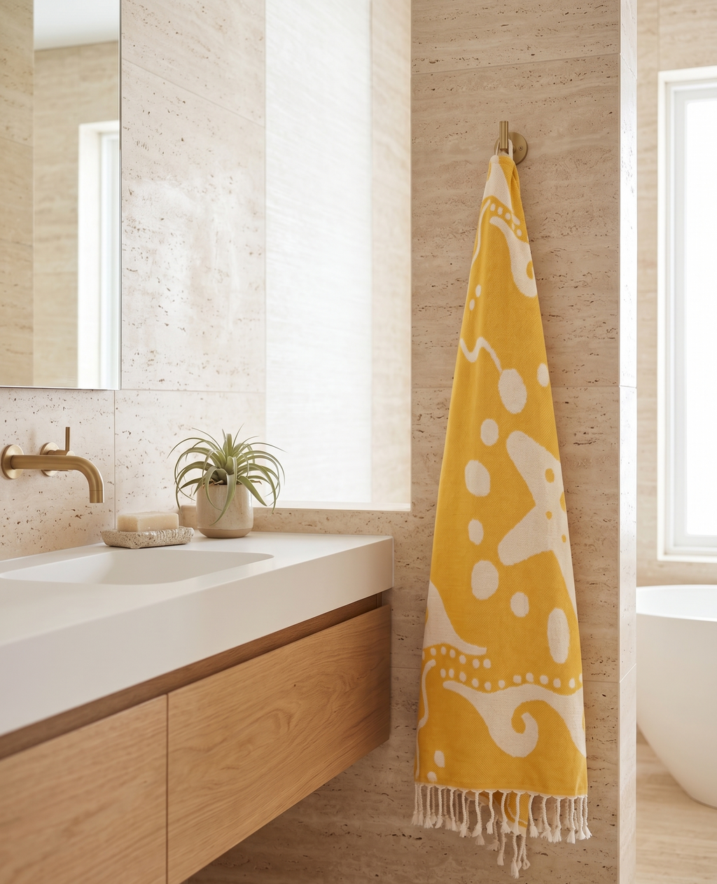 The SOLEIL Coastal Peshtemal | Golden Mustard & Ivory