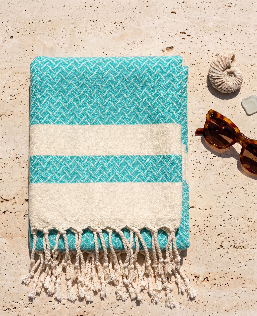 The RIVIERA Jacquard Peshtemal | Aegean Teal & Ivory