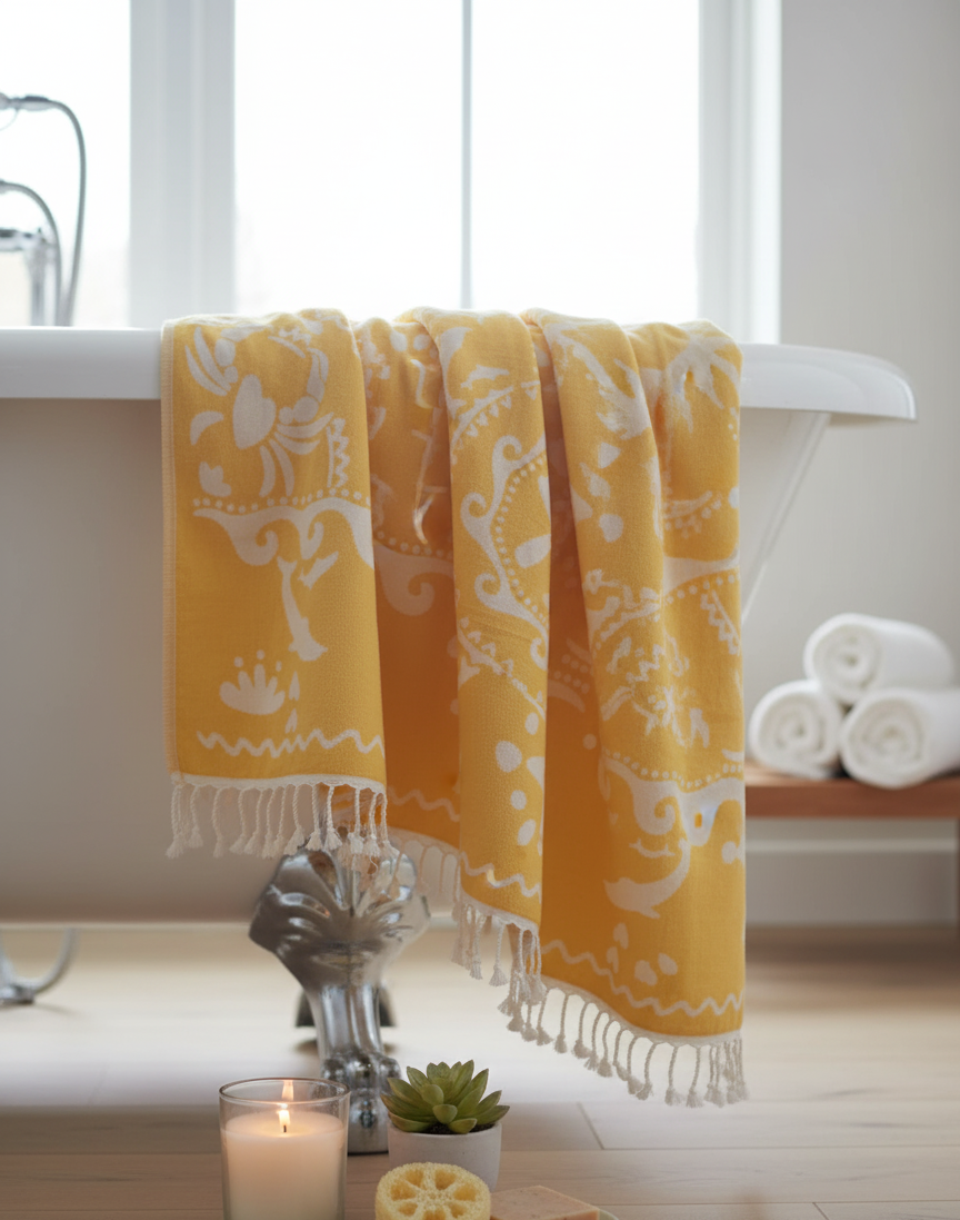 The SOLEIL Coastal Peshtemal | Golden Mustard & Ivory