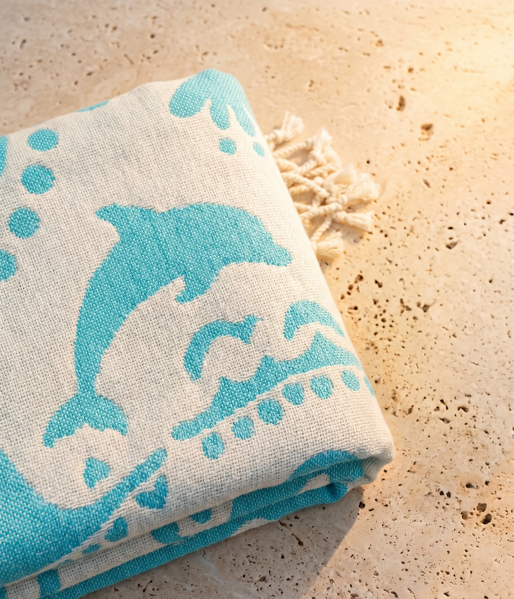 The Aqua Marine Jacquard Peshtemal | Ocean Blue & Ivory