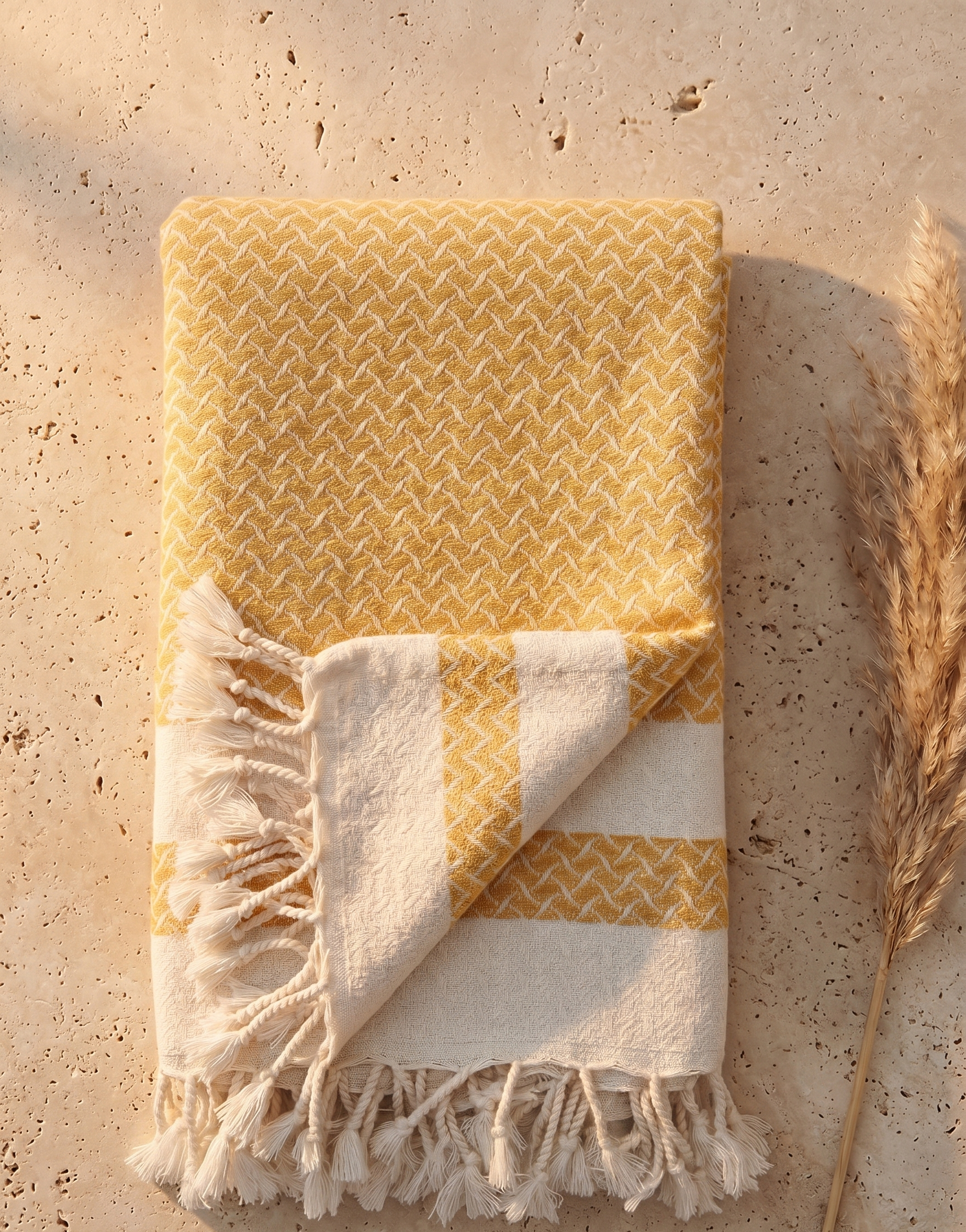 The SOLEIL Jacquard Peshtemal | Golden Mustard & Ivory