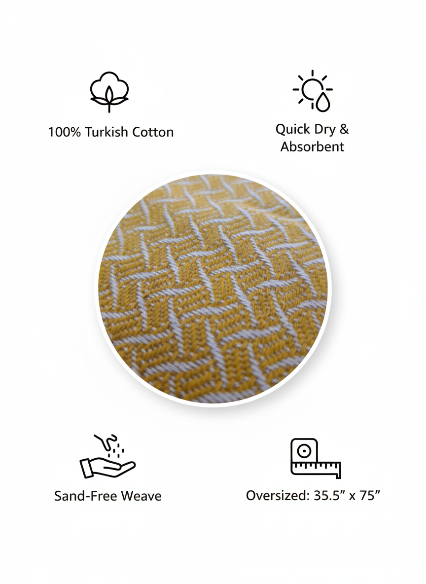 The SOLEIL Jacquard Peshtemal | Golden Mustard & Ivory